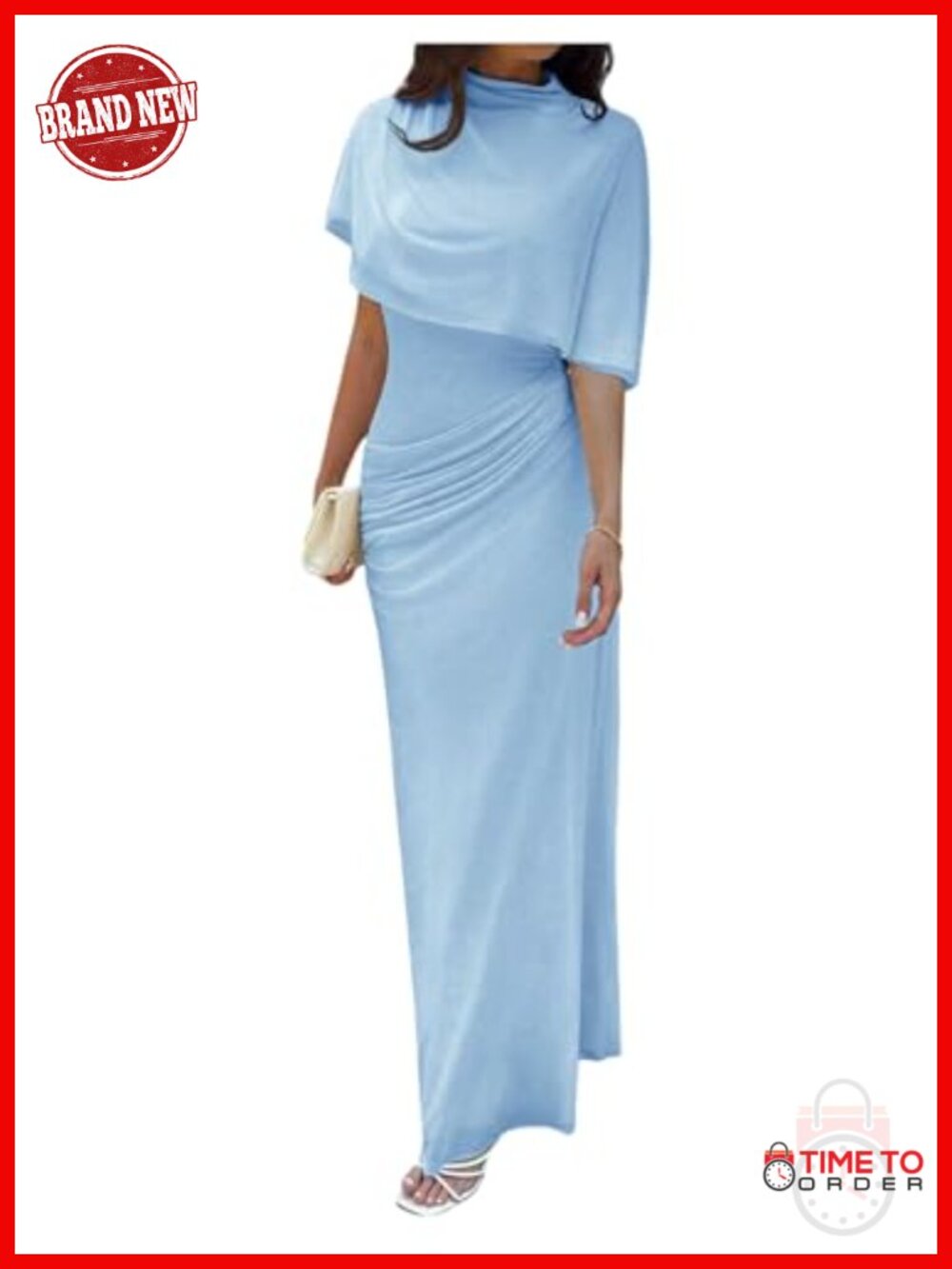 Elegant Ruched Bodycon Formal Maxi Dress with Cowl Neck